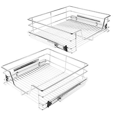 Supfine 2x Tiroirs Téléscopique de Cuisine, 56cm Panier Treillis Métallique pour Placard, Rails Inclus - Panier de Rangement Coulissant (56 cm)