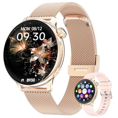 Montre Montre Connectée Femme , 1.27" Smartwatch avec Appel Bluetooth , 24H Fréquence Cardiaque/Sommeil/SpO2/Sommeil, 120+ Modes Sport Montre, IP68 Fitness Podomètre pour Android iOS Ronde, Or Rose
