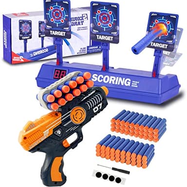FOR21JOYS Jouet Pistolet et Cible pour Nerf,Cible avec Pistolet et 60 fléchettes,Noël Cadeaux d'anniversaire Jouets pour 6 7 8 9 10 Ans Enfant garçon SBL-01