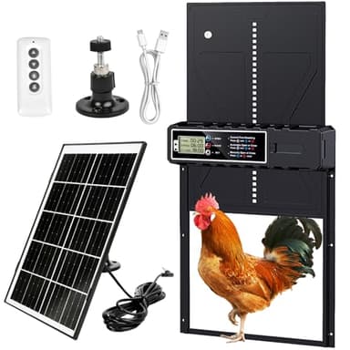 Grande Taille Porte Poulailler Automatique Solaire pour Poulailler,Automatique Poulailler en Aluminium avec 7W Panneaux Solaires, Deux méthodes de Chargement Minuterie, Affichage LED, Télécommande