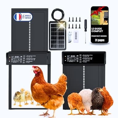 Porte Poulailler Automatique Panneau Solaire pour Poule avec Ecran LCD | Trappe Programmable avec Ouverture/Fermeture Electrique pour Poules + Système Anti-Pincement | EBOOK Offert