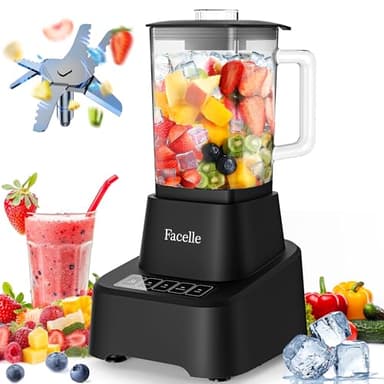 Facelle Blender mixeur, 1,6 L Verre Blender pour smoothies et shakes, Blender électrique avec écran tactile 3+P vitesses, brosse de nettoyage ＆ lame amovible en acier inoxydable - Noir