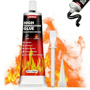 Allisway Colle Refractaire, Colle Haute Temperature, Silicone Haute Temperature, Convient pour les Fours et les Cheminées - Résistant aux Intempéries et éTanchéIté Parfaite,100 ml, Noir