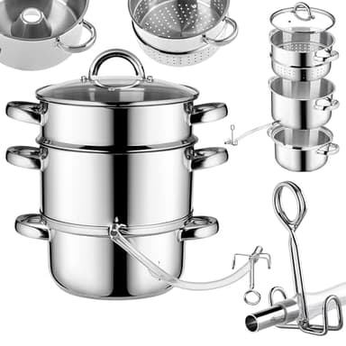 KADAX Extracteur de jus à vapeur en acier inoxydable avec couvercle en verre - Passe au lave-vaisselle - Pour tous les types de plaques de cuisson, y compris l'induction (argenté, 5 l)