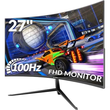 CRUA Gaming Monitor 27 Pouces 100Hz, Moniteur de PC incurvée Full HD 1080P 1500R Moniteur d’Ordinateur sans Cadre avec FreeSync et la Technologie de Soins oculaires, Prend en Charge VESA