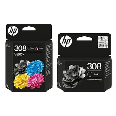 HP 2 Cartouches d'encre 308 Noir et 1 Cartouche d'encre Couleur 308 pour imprimantes Envy 6122e 6532e 6520e 6132e 6530e 6120e 6110e 6558e 6110e 6130e All-in-One