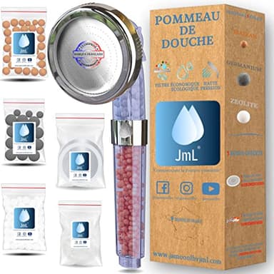 JaMoonLBV JmL® Pommeau Douche - Douchette Haute Pression - Poire Anti Calcaire - Pomme de Douche Économie d'Eau - Douche à Main - Système Filtration Billes Ioniques - Modèle 3FB