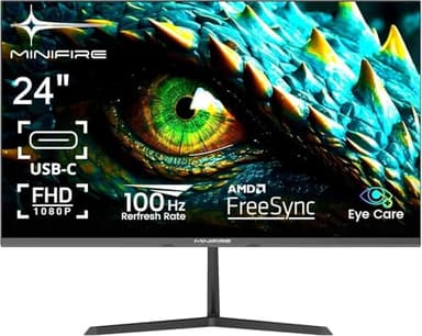 Minifire Écran 24 Pouces FHD, 100Hz, 1ms (OD), Adaptive-Sync, Ports USB-C & HDMI 1.4, Mode Anti-Lumière Bleue, sans Scintillement, Angle Large 178° Moniteur - MF24X3AL