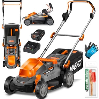 MASKO® Tondeuse à Gazon sans Fil avec Batterie Li-ION 4Ah et Chargeur Tondeuse à Gazon Largeur de Coupe 33cm 5X 25-75mm Réglage de la Hauteur de Coupe Bac de ramassage 30L jusqu'à 150m² de Surface