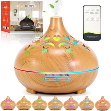 KDISHKRA Diffuseur d'Huiles Essentielles 550ml, 7 Couleurs LED Aromathérapie Humidificateurs avec Télécommande, Diffuseur Arômes pour Maison, Chambre, Salon, Yoga, Bureau, Spa, Massage