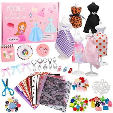 YOCOLE 300+ Fashion Design Kit, Création de Mode Couture Enfants, Loisirs Créatifs Activites Manuelles avec Mannequins Accessoire Carnet de Croquis, Cadeau D'anniversaire Fille 8 9 10 11 12 Ans