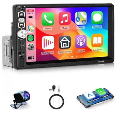 VECHTEL Autoradio Bluetooth avec Carplay Android Auto Câblé, Autoradio 1 Din à Écran Tactile de 7 Pouces, Radio FM, Support Mirror Link, USB, Commandes au Volant, Micro, Caméra de Recul