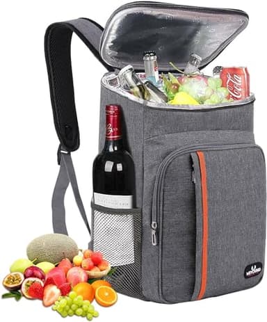 HEQUN Sac à Dos Isotherme à Glacière 23L,Sac de Pique-Nique Sac Isotherme Portable Cooler Backpack Bag, pour Hommes Femmes pour Déjeuner Plage Camping BBQ Travail Ecole Pique (Gris)