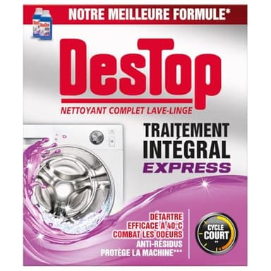 DESTOP Nettoyant Lave-Linge Express, Anti-Calcaire, Anti-Moisissure - 2 doses