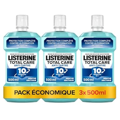 Listerine – Bain de Bouche Total Care Anti-Tartre (lot de 3 bouteilles de 500 ml) – Soin bucco-dentaire contre la formation de tartre – Bain de bouche pour une haleine fraîche durable