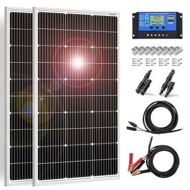 DOKIO 2PC Panneau Solaire 100W 18V Photovoltaïque Monocristallin 200W pour charger la Batterie 12V