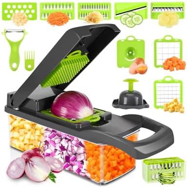 Farerkass Mandoline Cuisine, Coupe Legumes Multifonctions, 16 en 1 Coupe Legume, Rapeuse Legume, Mandoline Professionnelle Cuisine, Coupe Légumes Pour Oignons Carotte Concombre