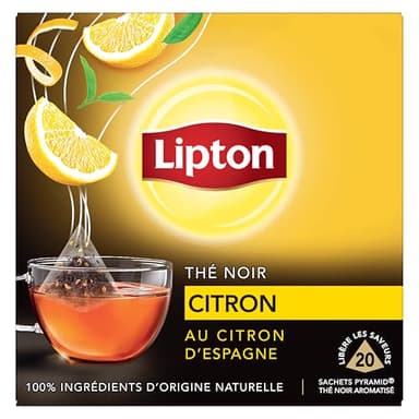 Lipton Thé Noir Citron, au citron d'Espagne 20 Sachets Pyramid®