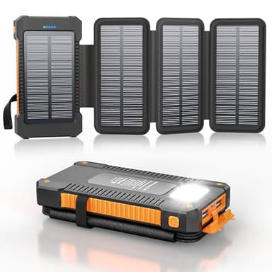 Chargeur Solaire 26800 mAh avec 4 Panneaux Solaires, Batterie Externe Solaire étanche avec Charge Rapide USB-C 18W pour Téléphones Portables, Tablettes, Ordinateurs.