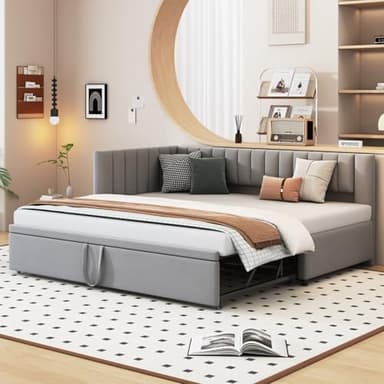 PUGSDRLY Canapé Lit Convertible 90/180x200cm,Canapé Lit 2 Places Convertible Multifonctionnel,lit gigogne,sommier à Lattes,Tissu Velours,sans Matelas (Gris)