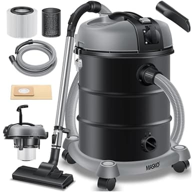 Masko® Aspirateur Industriel Aspirateur Eau et poussière Acier Inoxydable 2 300 W + Prise | Fonction soufflerie | 30 L | avec et sans Sac | Filtre Interchangeable Inclus | Tuyau: 3,5 m | Anthracite
