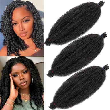 Xtrend Lot de 3 paquets de cheveux synthétiques pré-séparés - 30,5 cm - Soft Springy Afro Twist - Pour faux Locs - Noir naturel - Marley Twist - Pour femmes noires - 1B#