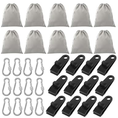 Lot de 10 sacs de lestage portables pour tonnelle, 20 x 25 cm, sacs de lestage en toile avec 12 mousquetons et clips