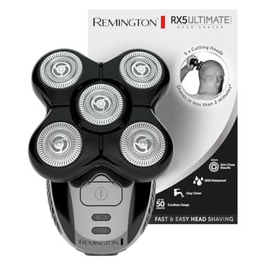 Remington Rasoir électrique [Spécial Tête rasée/chauve] RX5 Ultimate (Ultra Rapide & Facile, 5 têtes rotatives flexibles, Résultat Précis, Utilisation sans Fil 50min,Wet&Dry) Tondeuse XR1501
