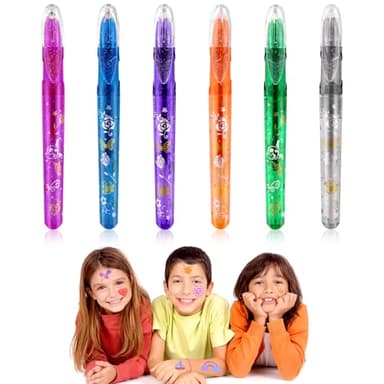 Alaoo Stylo Tatouage Enfant, Tatouage Ephemere Femme Marqueurs Kit, Kit pour tatouages temporaires, Stylo Tatouage Temporaire avec 6 Stylos Tatouages pour Cosplay Halloween Pâques,A