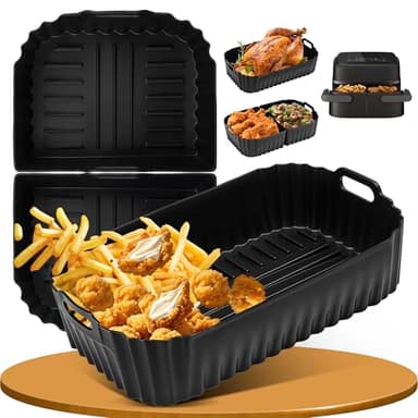 Ninipie Moule Silicone Accessoires Air Fryer pour Philips Série 1000 Double Panier 7.1L, 3PCS Réutilisable Plat Airfryer Liners Accessories pour Philips Dual Panier Friteuse à Air (NA154/00)