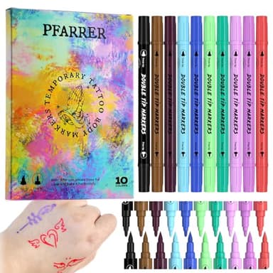 PFARRER Tatouage Ephemere Femme Marqueurs Kit Tatouage de Peau, 10 Marqueurs Corporels Stylo de Double Tatouages pour Enfants Homme Femme Stifte für Haut