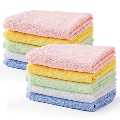 HBselect 10 Pièces Serviettes de Bébé en Fibre de Bambou - Lingettes Faciales 25 * 25 Cm pour Enfants - Multicolores pour Bain et Cuisine