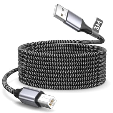 BLITEZZ Cable Imprimante 3 Mètres, Cable Imprimante USB 2.0 Type A vers Type B Nylon Tressé Câble Scanner Cordon USB B Câble MIDI Compatible avec HP,Canon, Epson, Lexmark, Brother, Hero, Dell, Samsung