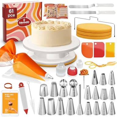 BakeBuddy Kit Pâtisserie Professionnel (61 pièces) – Plateau tournant pâtisserie avec Douilles, Poches à Douille, spatules, palettes et Nombreux ustensiles de pâtisserie