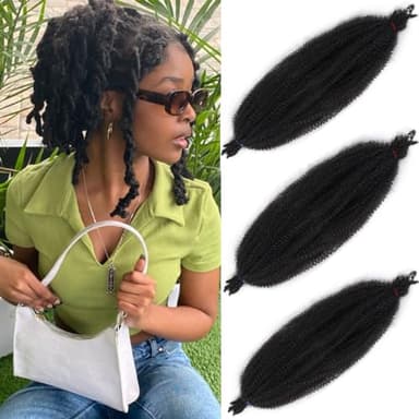 Leeven 16 Pouces Springy Twist Hair for Afro Marley Locs 3 Packs Pre Separated Popping Spring Twist Crochet Hair for Distressed Locs Afro Kinky Curly Marley Braiding Hair Extensions /1B#
