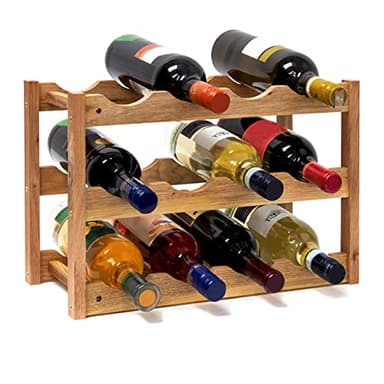 Relaxdays Casier à Vin Range Bouteilles Horizontal, 3 étages de 4 Bouteilles pour 12 Bouteilles en Bois Etagère à Bouteilles de vin Dimensions 42x21x28 cm Porte-Bouteilles Bois de Noyer, Nature