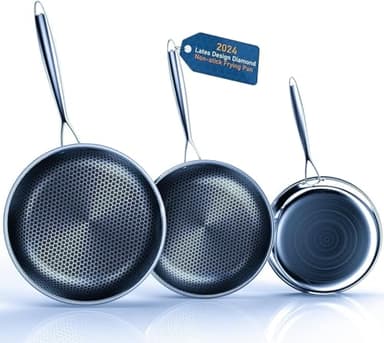 Kiseely Lot de 3 poêles 26cm+28cm+30cm, Poêle à frire antiadhésive diamant, Acier inoxydable de première qualité, Adaptées à l'Induction, Sans PTFE - Sans PFAS - Sans PFOA (HT2)