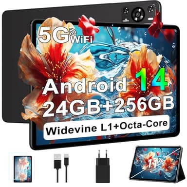 ZIOVO Tablette 11 Pouces Tablette Android 14,24Go RAM+256Go ROM/TF 1To, Octa-Core 2.0GHz,5G WiFi/8000mAh/13+5MP/GMS Certified/Couvercle Métallique/Widevine L1，Tablette Tactile -Noir