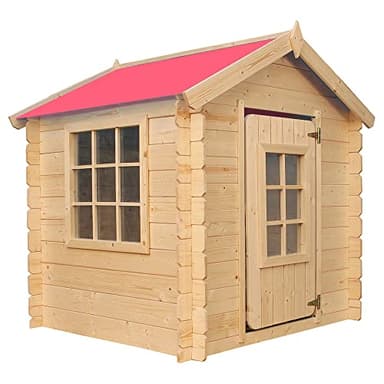 TIMBELA M570R-1 Maison en Bois pour Enfants avec Toit Rouge – Maison de Jeux Extérieure 111x113xH121 cm / 0.9 m², Pavillon d'Été Jardin