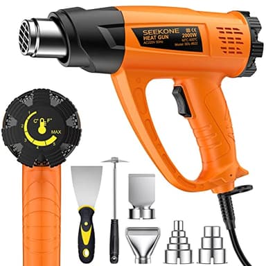 Décapeur Thermique Professionnel 2000W, SEEKONE Pistolet à Air Chaud 60-600℃ Température Réglable, 2 Débit d'air, Protection de Surcharge, Noyau Chauffant Céramique, Poignée Anneau, 7 Accessoires