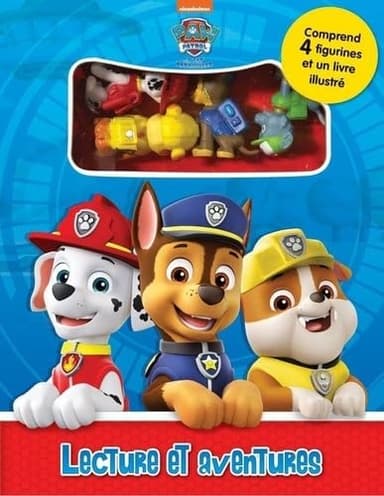 La Pat' Patrouille Lecture et aventures - Livres d'activités pour enfants, livre illustré de 12 pages, 4 figurines