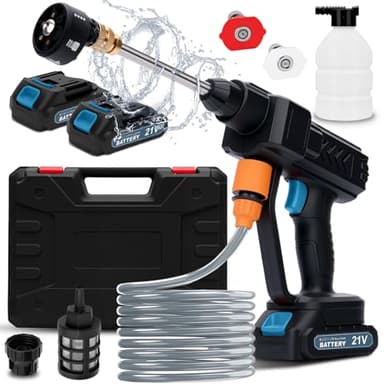 Nettoyeur Haute Pression sans Fil 260 PSI, Nettoyeur Haute Pression sur Batterie avec Buse 6 en 1, 5M Tuyau, Adapté pour Le Nettoyage et Arrosage