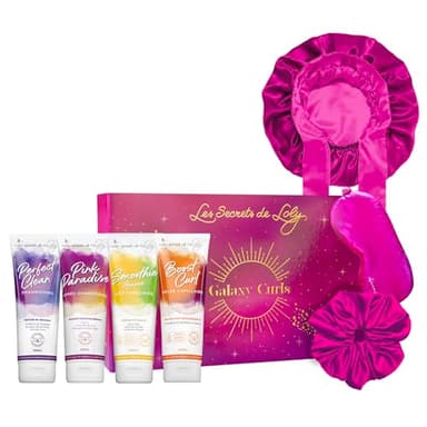 Les Secrets De Loly - Coffret de Noël Cheveux Frisés - Routine Complète 4 Produits + 3 Accessoires Satin - Hydratation & Nutrition Intense - Cheveux Frisés - Formule Naturelle 97% - Galaxy Curls