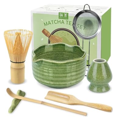JBER Matcha Ensemble à thé 7 pièces avec porte-balai et balai, bol, bec, passoire et cuillère à café, pour les amateurs de matcha