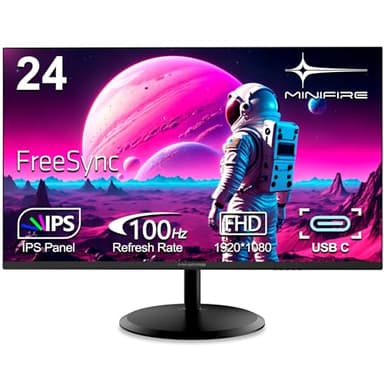 Minifire Écran PC 24 Pouces, IPS, FHD (1920x1080), 100Hz sRGB 110%, Protection des Yeux, Design Ultra-Fin, Ports USB-C & HDMI 1.4, Inclinaison Réglable, Montage VESA, Câble USB-C Inclus (MF24X3AC)