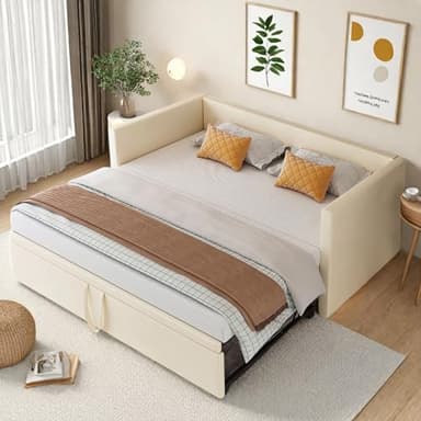 YGHQAP Canapé lit Convertible 90/180 x 200 cm, Canape lit 2 Places gigogne avec sommier à Lattes, Multifonctionnel Cadre de Bed Rembourré 2 Personnes en Velours, sans Matelas (Beige)
