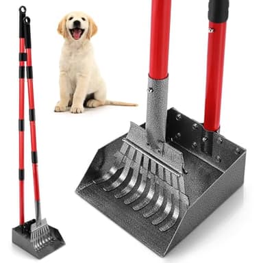 Ormalla Ramasse Crotte Chien, Pelle a Crotte pour Chien en Métal, Longue Poignée en Acier Inoxydable à Utiliser sur la Cour, l'herbe, la Terre ou Le Gravier (Rouge)