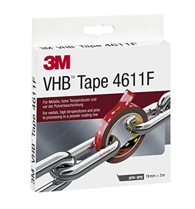 3M VHB 4611, Ruban Adhésif Mousse Double Face - Résister aux Hautes Températures et Adhérer sur de Nombreux Matériaux (Métaux, le Polycarbonate et ABS) - Gris, 19 mm x 3 m, 1.1 mm (1 Rouleau)