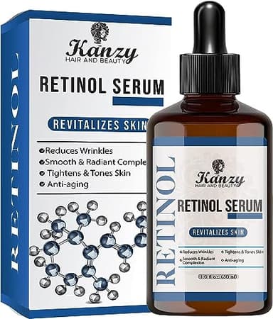 KANZY Retinol Serum 2.5% with Acide Hyaluronique Anti Ride, Anti Age Puissant Rétinol Sérum Visage Bio pour Femme et Homme avec Huile de Jojoba and Aloe Vera Pour une peau Radieuse et Ferme 30ML