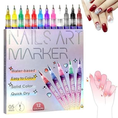 Lot de 12 stylos pour nail art, 2026 nouveaux marqueurs pour nail art, stylo vernis pour nail art 3D, outils de nail art pour graffiti, dotting, dessin, peinture, pointe, liner, DIY